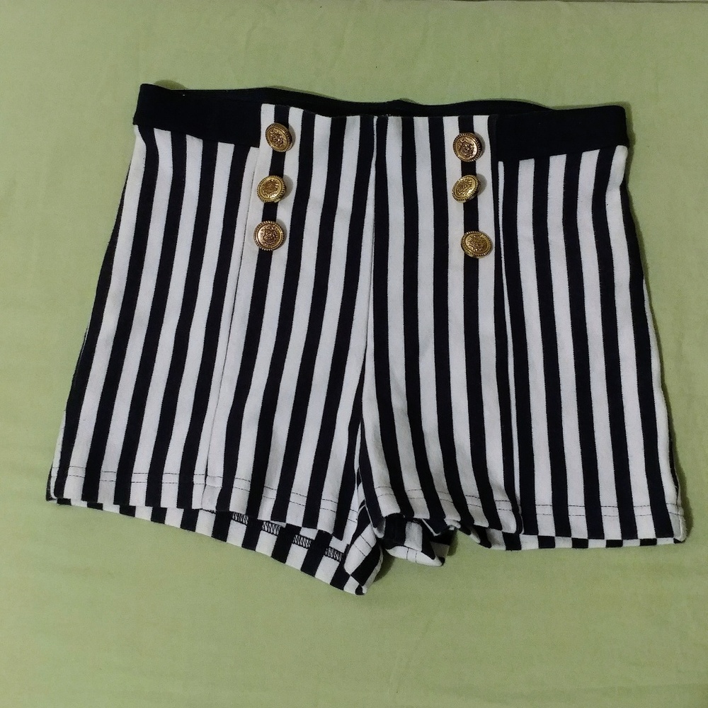 Forever 21 Med. White&NavyBlue Striped High Waist